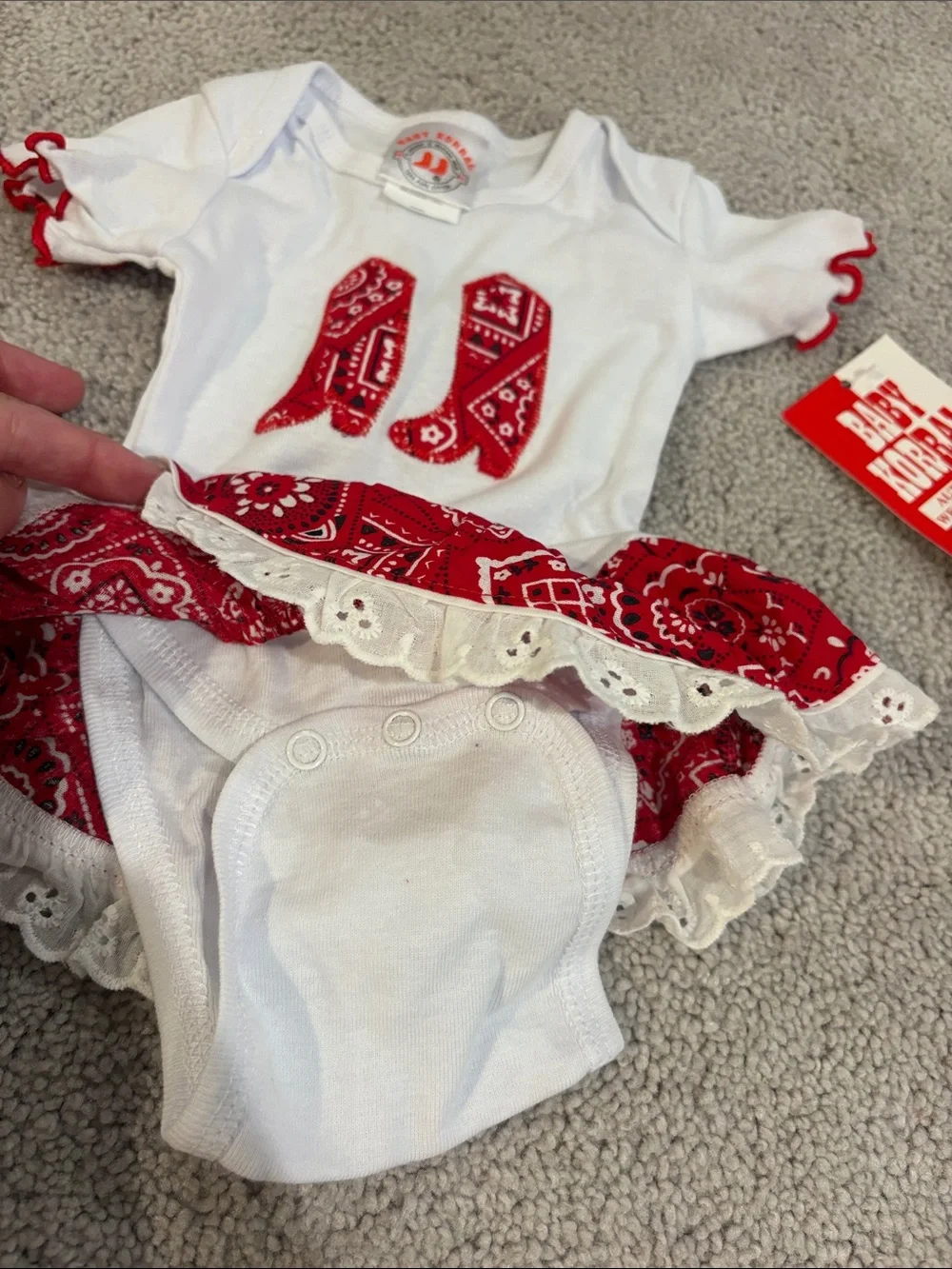 Baby Girl White One-Piece Dress with Red Bandana Skirt